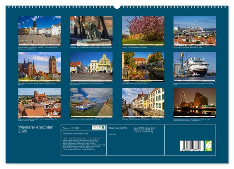 Produktbild: Wismarer Ansichten 2026 (hochwertiger Premium Wandkalender 2026 DIN A2 quer), Kunstdruck in Hochglanz