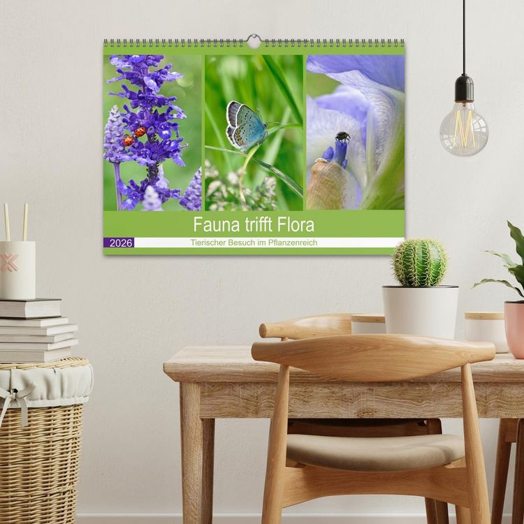Produktbild: Fauna trifft Flora - Tierischer Besuch im Pflanzenreich (Wandkalender 2026 DIN A3 quer), CALVENDO Monatskalender