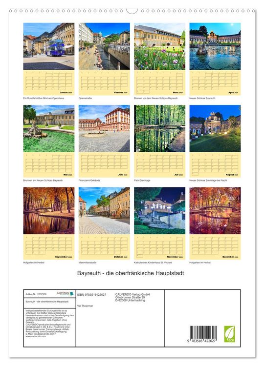 Produktbild: Bayreuth - die oberfr&auml;nkische Hauptstadt (hochwertiger Premium Wandkalender 2026 DIN A2 hoch), Kunstdruck in Hochglanz