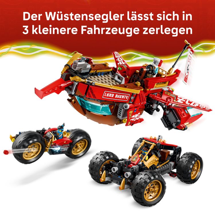 Produktbild: LEGO NINJAGO 71869 W&uuml;stensegler, Spielzeug-LKW f&uuml;r Kinder, 3 Fahrzeuge und 6 Minifiguren