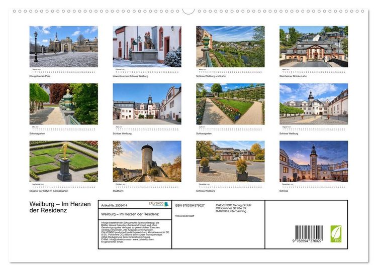 Produktbild: Weilburg &ndash; Im Herzen der Residenz (hochwertiger Premium Wandkalender 2027 DIN A2 quer), Kunstdruck in Hochglanz