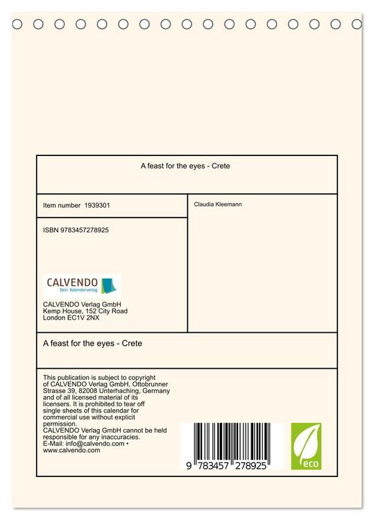 Produktbild: A feast for the eyes - Crete (Desk Calendar 2026 DIN A5 portrait), CALVENDO 12 Month DeskCalendar