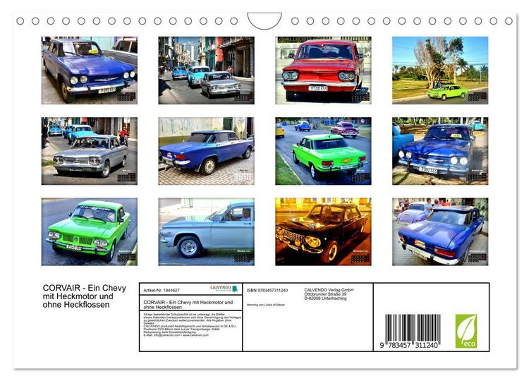 Produktbild: CORVAIR - Ein Chevy mit Heckmotor und ohne Heckflossen (Wandkalender 2026 DIN A4 quer), CALVENDO Monatskalender