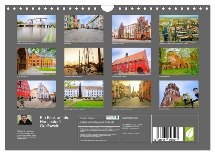 Produktbild: Ein Blick auf die Hansestadt Greifswald (Wandkalender 2026 DIN A4 quer), CALVENDO Monatskalender