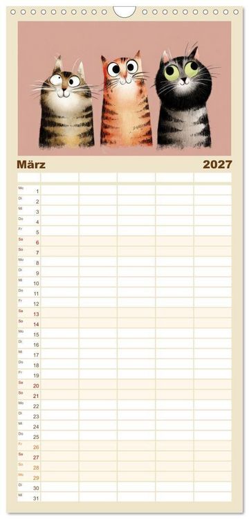 Produktbild: Familienplaner 2027 - Gute Laune Katzen mit 5 Spalten (Wandkalender, 21 x 45 cm) CALVENDO