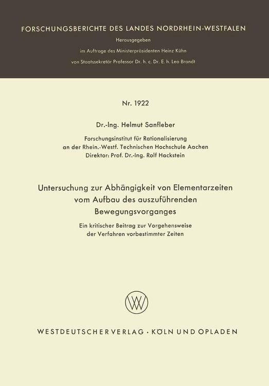 Produktbild: Untersuchung zur Abh&auml;ngigkeit von Elementarzeiten vom Aufbau des auszuf&uuml;hrenden Bewegungsvorganges