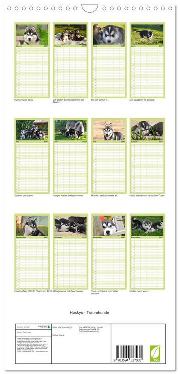Produktbild: Familienplaner 2027 - Huskys - Traumhunde mit 5 Spalten (Wandkalender, 21 x 45 cm) CALVENDO