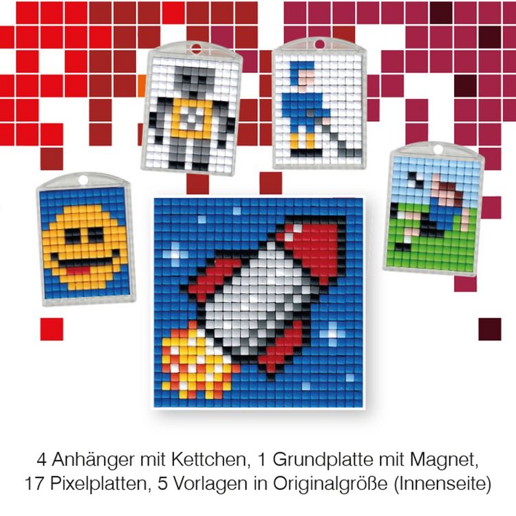 Produktbild: Pixel Bastelset 15 Smiley, Roboter, Eishockeyspieler, Fu&szlig;ballspieler, Rakete