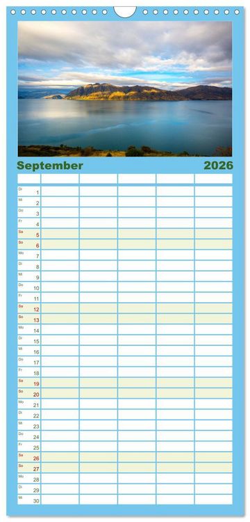 Produktbild: Familienplaner 2026 - Neuseeland Luftaufnahmen mit 5 Spalten (Wandkalender, 21 x 45 cm) CALVENDO