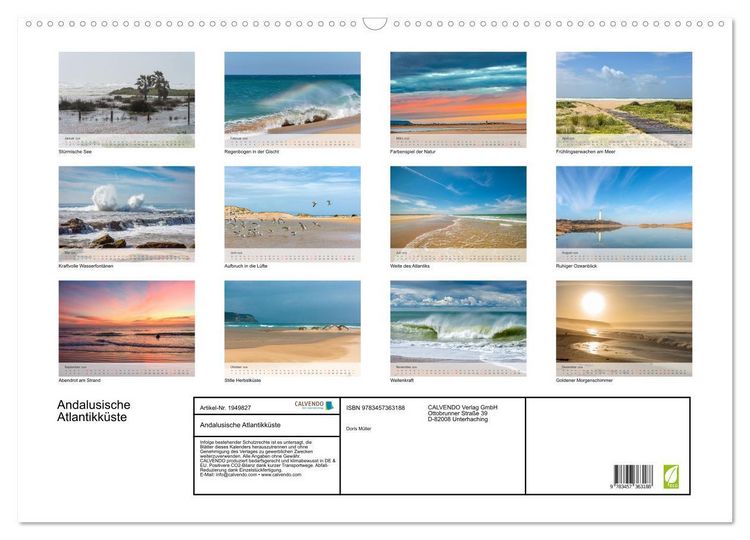 Produktbild: Andalusische Atlantikk&uuml;ste (Wandkalender 2026 DIN A2 quer), CALVENDO Monatskalender