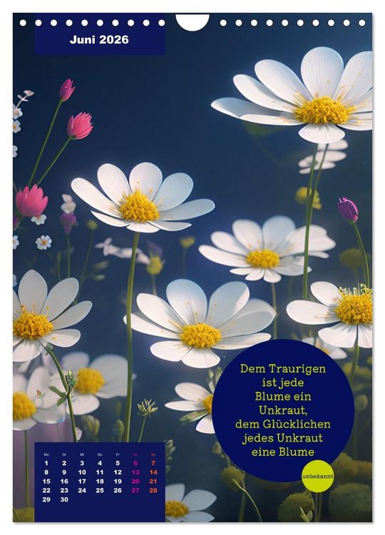 Produktbild: Verr&uuml;ckt nach BLUMEN Artwork - Farben - Zitate (Wandkalender 2026 DIN A4 hoch), CALVENDO Monatskalender
