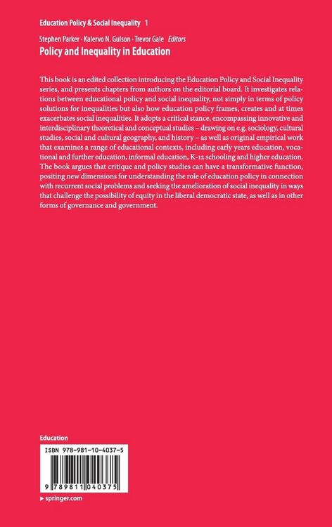 Produktbild: Policy and Inequality in Education