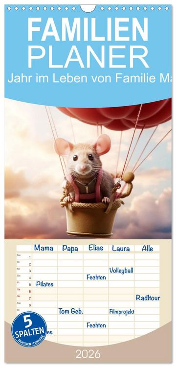 Produktbild: Familienplaner 2026 - Ein Jahr im Leben von Familie Maus mit 5 Spalten (Wandkalender, 21 x 45 cm) CALVENDO