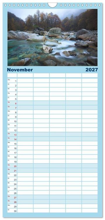 Produktbild: Familienplaner 2027 - Farben und Formen der Verzasca mit 5 Spalten (Wandkalender, 21 x 45 cm) CALVENDO