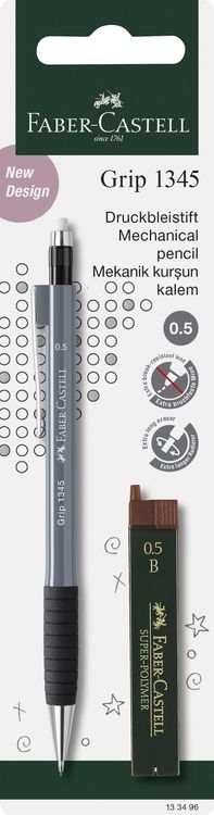 Produktbild: FABER-CASTELL Druckbleistift Grip 1345 + Ersatzminen 0,5mm blau Blister, 5fach sortiert
