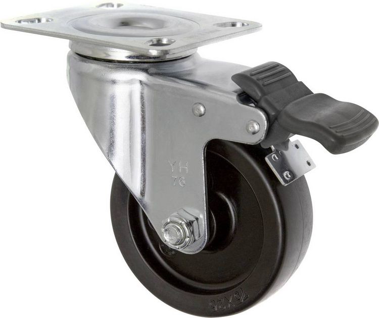 Produktbild: TOOLCRAFT TO-5137905 Lenkrolle mit Feststellbremse und Anschraubplatte 75 mm Polypropylen Tragf&auml;higkeit (max.): 70 kg