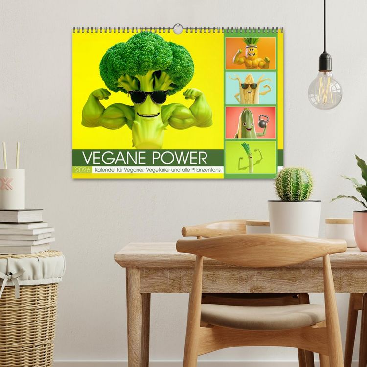 Produktbild: Vegane Power - Kalender f&uuml;r Veganer, Vegetarier und alle Pflanzenfans (Wandkalender 2026 DIN A3 quer), CALVENDO Monatskalender