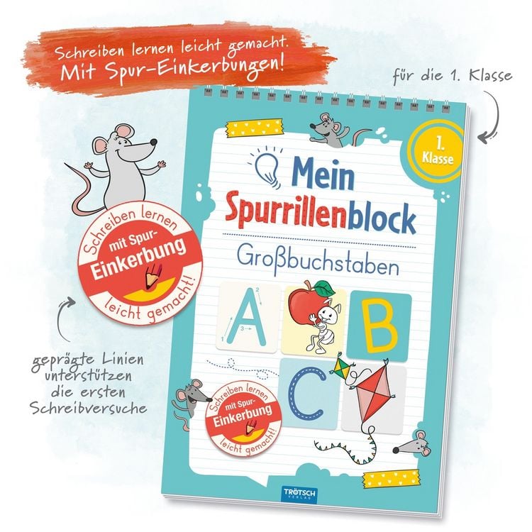 Produktbild: TR&Ouml;TSCH - Spurrillenblock "Gro&szlig;buchstaben" | &Uuml;bungsbuch mit vorgepr&auml;gten Linien zum Erlernen der Gro&szlig;buchstaben. &Uuml;bungsheft zum Buchstaben lernen, ideal f&uuml;r die Einschulung | 1. Klasse "