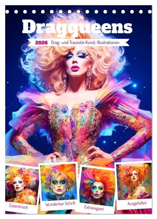 Produktbild: Dragqueens. Drag- und Travestie Kunst. Illustrationen (Tischkalender 2026 DIN A5 hoch), CALVENDO Monatskalender