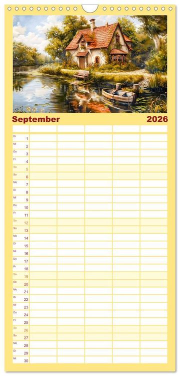 Produktbild: Familienplaner 2026 - Cottages am Wasser - Malerische R&uuml;ckzugsorte genie&szlig;en mit 5 Spalten (Wandkalender, 21 x 45 cm) CALVENDO