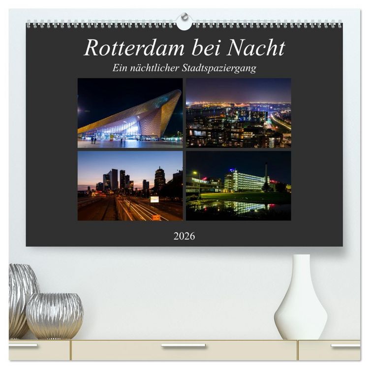 Produktbild: Rotterdam bei Nacht (hochwertiger Premium Wandkalender 2026 DIN A2 quer), Kunstdruck in Hochglanz