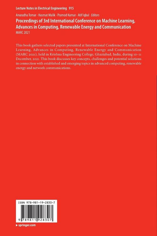 Produktbild: Proceedings of 3rd International Conference on Machine Learning, Advances in Computing, Renewable Energy and Communication