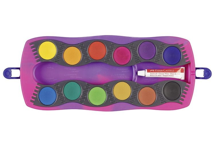 Produktbild: FABER-CASTELL Farbkasten Connector 12 Einhorn mit Deckwei&szlig; Blister