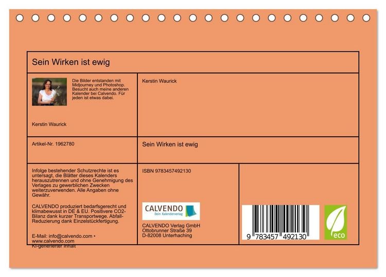 Produktbild: Sein Wirken ist ewig (Tischkalender 2026 DIN A5 quer), CALVENDO Monatskalender