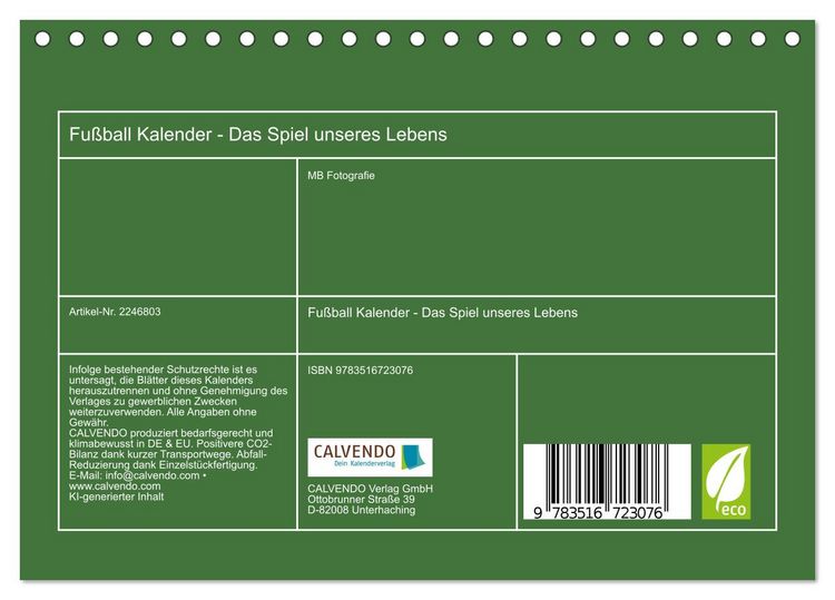 Produktbild: Fu&szlig;ball Kalender - Das Spiel unseres Lebens (Tischkalender 2026 DIN A5 quer), CALVENDO Monatskalender