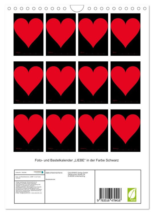 Produktbild: Foto- und Bastelkalender &bdquo;LIEBE&ldquo; in der Farbe Schwarz (Wandkalender 2026 DIN A4 hoch), CALVENDO Monatskalender