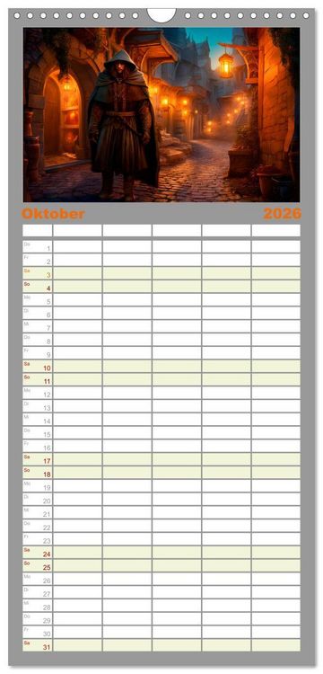 Produktbild: Familienplaner 2026 - Drachent&auml;nzer - Bildgeschichten aus dem Mittelalter mit 5 Spalten (Wandkalender, 21 x 45 cm) CALVENDO