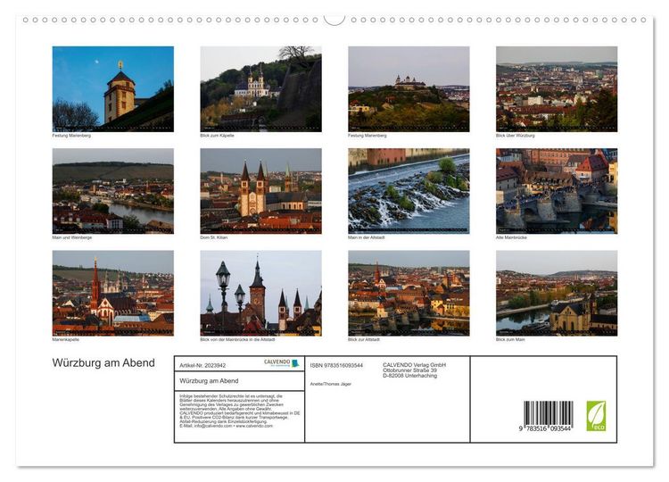 Produktbild: W&uuml;rzburg am Abend (hochwertiger Premium Wandkalender 2026 DIN A2 quer), Kunstdruck in Hochglanz
