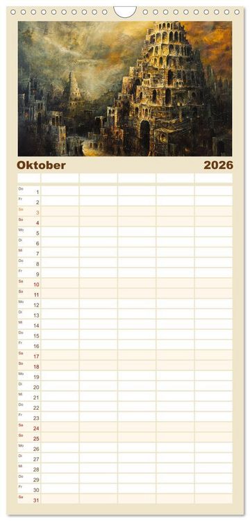 Produktbild: Familienplaner 2026 - Der Turm zu Babel: Ungemalte Bilder der Kunstgeschichte mit 5 Spalten (Wandkalender, 21 x 45 cm) CALVENDO