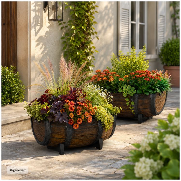 Produktbild: HTI-Living HTI-Living Pflanzk&uuml;bel Fass 2er-Set Nessa HTI-Living Pflanzk&uuml;bel Fass 2er-Set Nessa