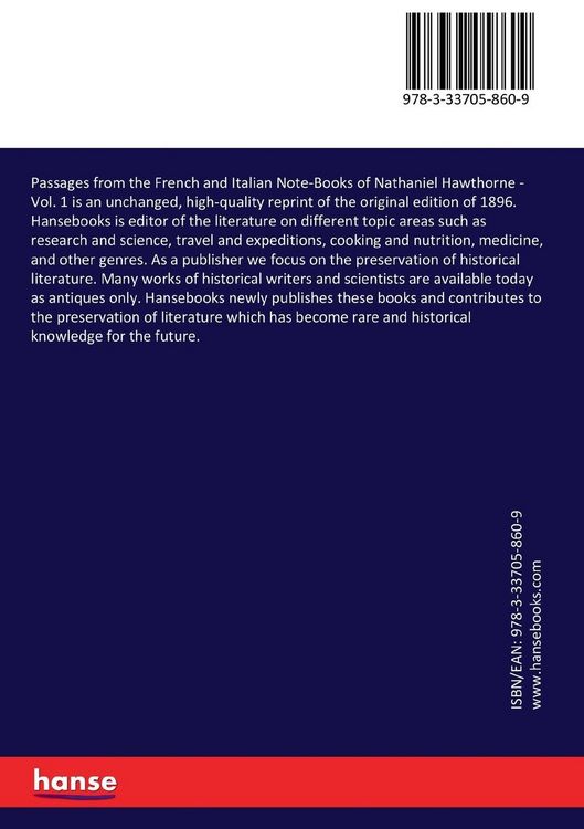Produktbild: Passages from the French and Italian Note-Books of Nathaniel Hawthorne