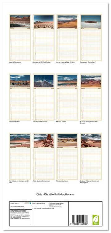 Produktbild: Familienplaner 2026 - Chile - Die stille Kraft der Atacama mit 5 Spalten (Wandkalender, 21 x 45 cm) CALVENDO