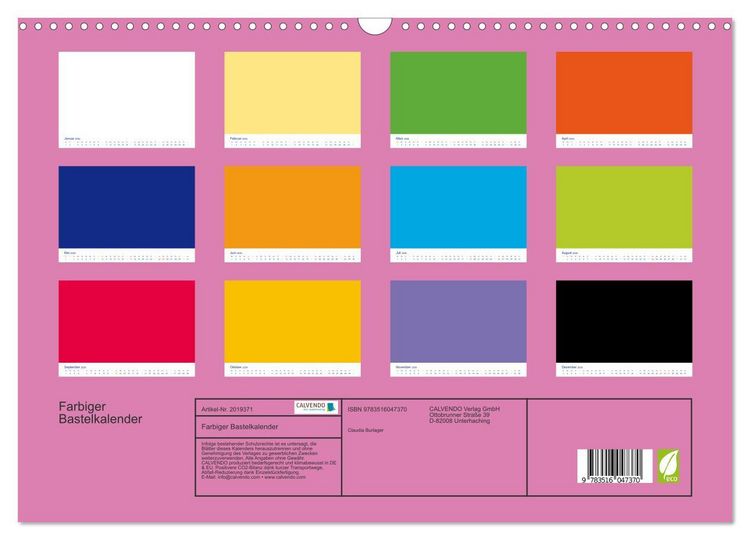 Produktbild: Farbiger Bastelkalender (Wandkalender 2026 DIN A3 quer), CALVENDO Monatskalender
