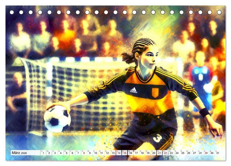 Produktbild: Handball Impressionismus, K&uuml;nstlerische Handballaktionen im KI-Pinselstrich (Tischkalender 2026 DIN A5 quer), CALVENDO Monatskalender