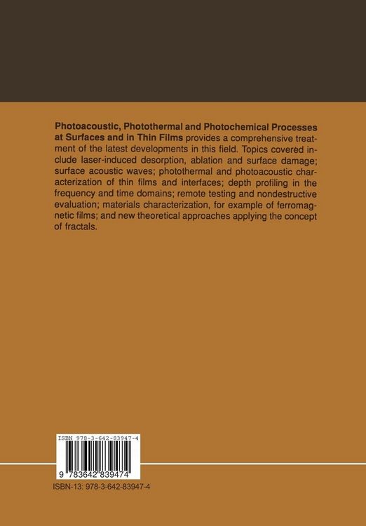 Produktbild: Photoacoustic, Photothermal and Photochemical Processes at Surfaces and in Thin Films