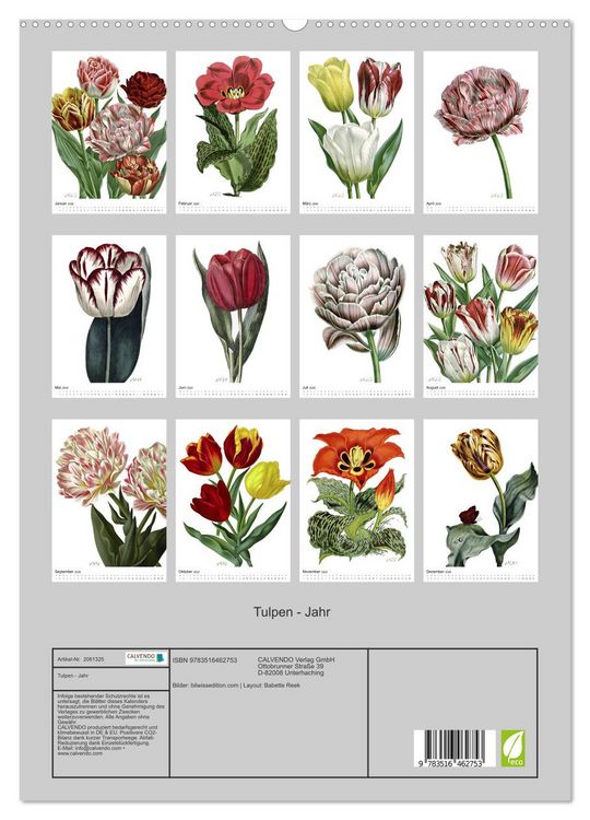 Produktbild: Tulpen - Jahr (hochwertiger Premium Wandkalender 2026 DIN A2 hoch), Kunstdruck in Hochglanz