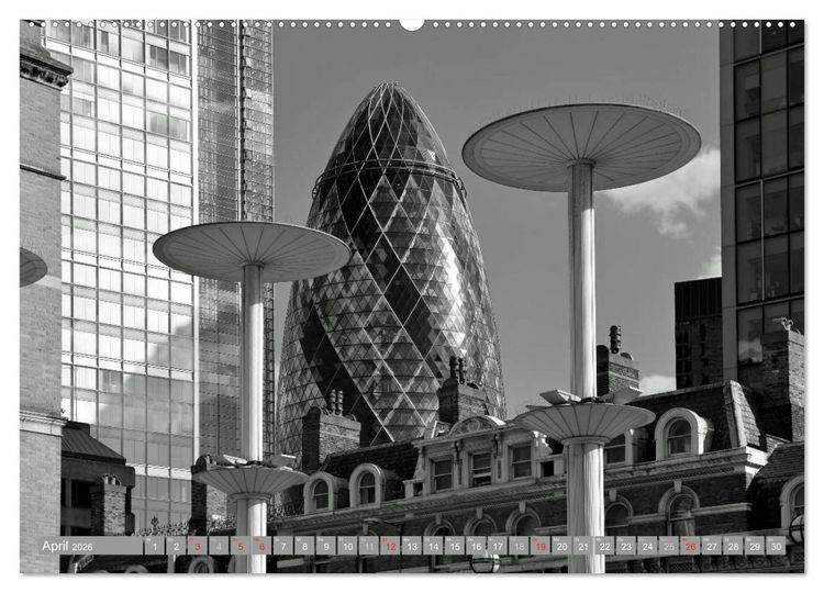 Produktbild: London in Schwarz-Wei&szlig; (hochwertiger Premium Wandkalender 2026 DIN A2 quer), Kunstdruck in Hochglanz