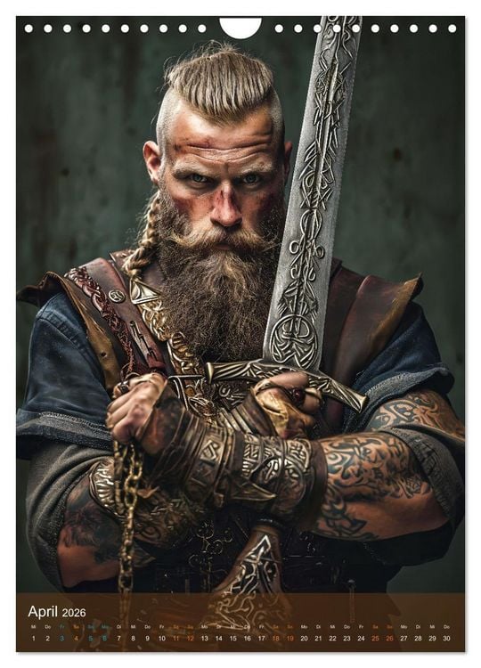 Produktbild: Wikinger - Fantasie Nordm&auml;nner mit Tattoo, Axt und Schwert (Wandkalender 2026 DIN A4 hoch), CALVENDO Monatskalender