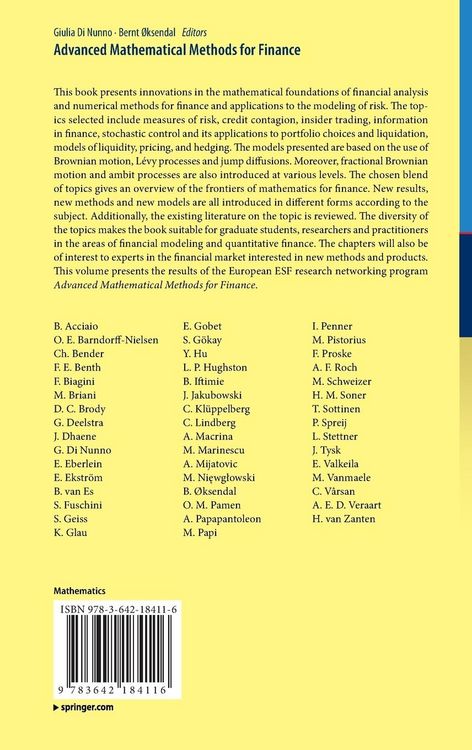 Produktbild: Advanced Mathematical Methods for Finance