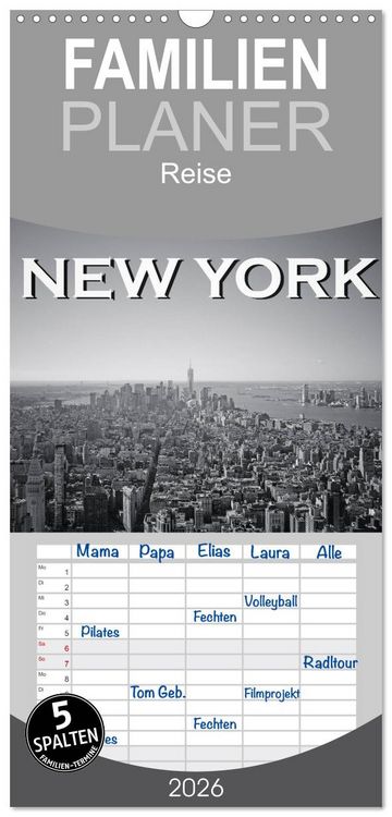 Produktbild: Familienplaner 2026 - New York in schwarz weiss mit 5 Spalten (Wandkalender, 21 x 45 cm) CALVENDO