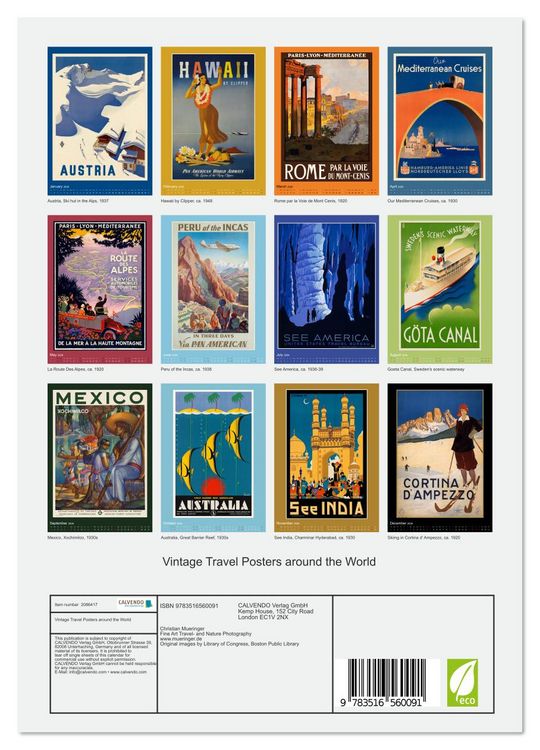 Produktbild: Vintage Travel Posters around the World (Wall Calendar 2026 DIN A4 portrait), CALVENDO 12 Month Wall Calendar