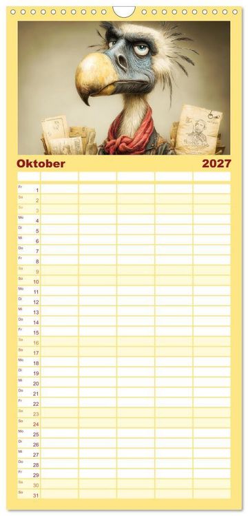 Produktbild: Familienplaner 2027 - Schr&auml;ge V&ouml;gel. Skurrile Portraits mit Charakter und Charme mit 5 Spalten (Wandkalender, 21 x 45 cm) CALVENDO
