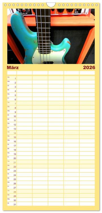 Produktbild: Familienplaner 2026 - Gitarren und Amps - abgerockt mit 5 Spalten (Wandkalender, 21 x 45 cm) CALVENDO