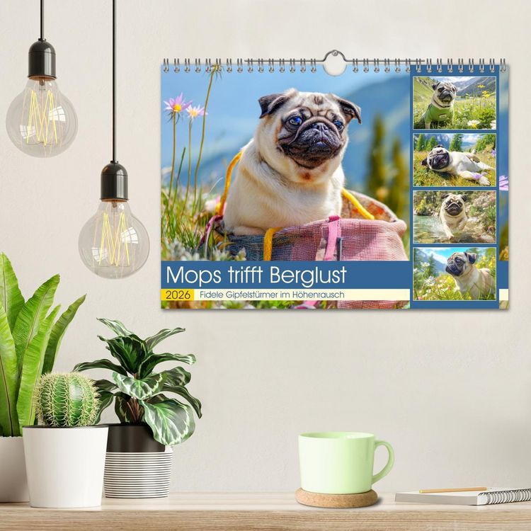 Produktbild: Mops trifft Berglust. Fidele Gipfelst&uuml;rmer im H&ouml;henrausch (Wandkalender 2026 DIN A4 quer), CALVENDO Monatskalender