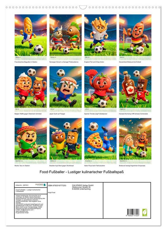 Produktbild: Food‑Fu&szlig;baller - Lustiger kulinarischer Fu&szlig;ballspa&szlig; (Wandkalender 2027 DIN A2 hoch), CALVENDO Monatskalender
