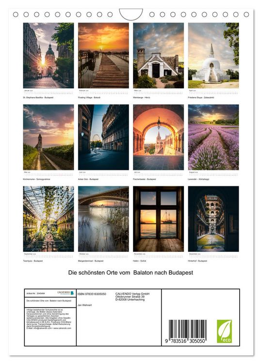 Produktbild: Die sch&ouml;nsten Orte vom Balaton nach Budapest (Wandkalender 2026 DIN A4 hoch), CALVENDO Monatskalender